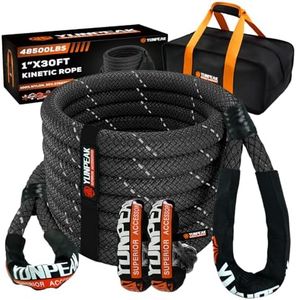 YUNPEAK Kinetic Recovery Rope (1in x 30ft - 48,500Lbs) Extreme Duty 35% Elasticity Energy Snatch Rope, Off Road Recovery Kit with 2 Soft Shackles, Kinetic Tow Rope for UTV, ATV, SUV, Trucks(Black)