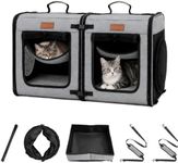 PETUX 2-in-1 Large Cat Carrier for 2 Cats - Soft-Sided, Breathable, Double Cat Travel Carrier with Litter Box, Play Tunnels and Hammock for Long Car Trips, Camping and Vet Visit (32"x13"x17", Grey)
