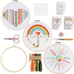 Embroidery Kit for Beginners, 3 Sets Embroidery Starter Kits for Lover Rainbow Patterns Cross Stitch Kits,Bamboo Embroidery Hoops, Color Threads and Tool Instructions for Home Decor