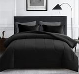 Maple&Stone Queen Size Comforter Set 7 Pieces Bed in a Bag - Down Alternative Bed Set with Sheets, Pillowcases & Shams, Soft Reversible Duvet Insert for Queen Bed, Black