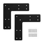 10x10 L Post Bracket 2PCS, L Flat Mending Plate for Wood 4x4,6x6 Lumber, Black Powder Coated Heavy Duty Pergola Brackets,L Beam Bracket, L Truss Bracket,L Shape Post to Beam Connectors…