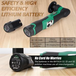 BATOCA S5 Cordless Mini Car Polisher Kit – Dual Action, 2 Batteries, 1"/3" Pads