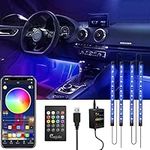 Megulla Car LED Strip Light, Interior Car Lights with Bluetooth App Control, Underdash Lighting Kits with Remote, Colour Changing LED Lights for Car, Music Sync, Universal Fit