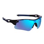 PC Star | Full Rim Sports Branded Latest and Stylish Sunglasses | Polarized Lens And 100% UV Protected | Men & Women | Medium | Black Frame/Blue Mercury Lens - Pack of 1