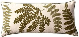 Creative Co-Op White Rectangle Cotton Pillow with Embroidered Green Ferns