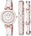 Anne Klein Women's Glitter Accented Bangle Watch and Bracelet Set, AK/3296, Rose Gold/White