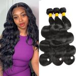 Human Hair Bundles Body Wave 3 Bundles 14 14 14 Inch 100% Unprocessed Brazilian Virgin Human Hair Weave Bundles Human Hair Weft Extension for Black Women Natural Black Color