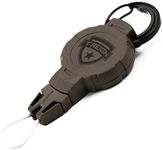 T-REIGN Hunting Large Retractable Gear Tether, Carabiner, 48" Kevlar Cord, 8 oz. Retraction, Cord Lock, Green Polycarbonate Case, Universal Attachment