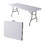 Home Source 5ft Folding Trestle White with Carry Handle Heavy Duty Table for Camping Catering BBQ Picnic Party, Metal