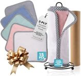 Rainbows & Lilies 15 Reusable Paper Towels Plus Wet Bag & Cardboard Roll – 2-Ply Soft Absorbent 100% Cotton Bamboo Paper Towels - 12x11 Washable Zero Waste Paperless Hand & Kitchen Cleaning Cloths