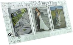 Juliana 3D words 'On Our Wedding Day' Triple Glass 4" x 6" Wedding Day Photo Frame - happily ever after, bride & groom, love ...