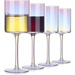 SWAVOKA Square Wine Glasses Set of 4, Large Red & White Wine Goblets 16 Ounce Long Stem Modern Shape Wine Glasses, Unique Gift for Women Men Wedding Anniversary Iridescent Sparkling