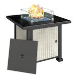 Outsunny 32" Outdoor Propane Gas Fire Pit Table, 50,000 BTU Auto-Ignition Square Wicker-Effect Gas Firepit Table with Glass Wind Guard, Lid, Glass Rocks, CSA Certified, Grey