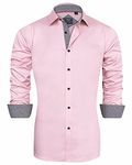 J.VER Mens Dress Shirts Long Sleeve Formal Shirts Casual Regular Fit Business Work Wedding Slim Fit Silk Stretch Non Iron Pink XL