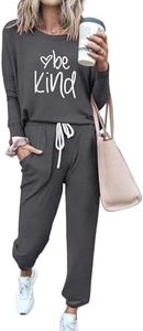 PRETTYGARDEN Women's Fall 2 Piece Lounge Outfit Long Sleeve Crewneck Pullover Tops High Waisted Pants Set Tracksuit (Patterned-dark grey,Medium)