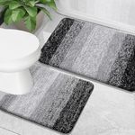 OLANLY Luxury Bathroom Mat Set 2 Piece, Soft Microfiber Absorbent Bath Mat and U-Shaped Contour Toilet Mat, Non-Slip Bathroom Rug Set, Machine Wash, Bath Mats for Bathroom, (24"x16"+24"x20", Black)