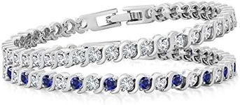 Gem Stone King 2 Piece Round White Cubic Zirconia and Simulated Blue Sapphire Set of 2 Tennis Bracelets for Women 4.50 Ct Each, 7 Inch Length