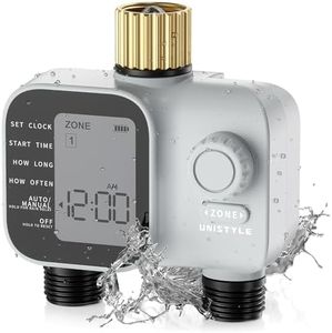 2027 New Upgrade Sprinkler Timer 2 Zone with Brass Inlet, Unistyle Water Timer for Garden Hose with Rain Delay and Manual Water/Automatic Irrigation, Hose Timers for Yard and Lawn Patio