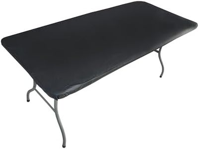 TopTableCloth 8ft 96 x 30 inch Black Plastic Rectangle Tablecloths Elastic Corner Vinyl Christmas Tablecloth Fitted Rectangular Folding Picnic Table Covers for 8 Foot Tables Camping