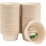 HAAGO - 100 Sugarcane Disposable Bowls, Alternative to Plastic Bowls for Parties, Like Paper Bowls - Eco-Friendly and Compostable Disposable Bowls for Salad, Soup, Snacks, Desserts - 350ml