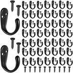 Hotop 50 Pieces Wall Mounted Robe Hook Single Prong Robe Hook Double Hole Coat Hooks and 110 Pieces Screws for Bath Kitchen Garage Bedroom (Black)