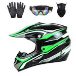 Green ATV Helmet, Youth Kids Off Road Dirt Bike Full Face Motorycle Helmet, DOT Adult MTB Mountain Bike BMX Helmet Goggles Gloves Mask, XL