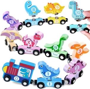 YHHYTOY Wooden Train Set Dinosaur Toys for Kids 3-5, Magnetic Dinosaur Train Number Matching Color Sorting Sensory Toys for Toddlers, Montessori Toys for 3 4 5 Year Old Baby Girls Boys Birthday Gifts