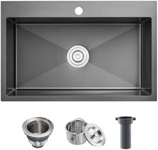 POPFLY Kitchen Sink, 28×20 Inch Drop In 18 Gauge Handmade SUS 304 Top mount Stainless Steel 9 Inch Deep Single Bowl Kitchen Sinks, Black