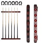 Billiedge Snooker Pool Billiard Professional Solid Wood Billiard 6 cue Stick Rack Holder Organizer Wall Mount with 6 Extra Clips