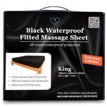 Black Massage Fitted Sheet King Extreme, 183 cm x 203 cm + 35 cm (72" x 80" + 14") - Waterproof Mattress Cover for Massage - Oil, Water-Based, Silicone Safe, Waterproof Massage Sheet