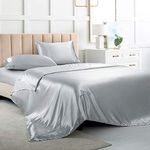 Luxbedding Satin Bed Sheet, Full Size Sheet-Sliver Grey Sheets Set-4 Pcs Silky Bed Sheet Set with 1 Deep Pocket Fitted Sheet,1 Flat Sheet,2 Pillowcases