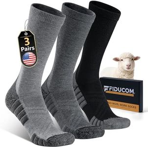 Fiducom Merino Wool Work Socks for Men 3 Pairs Cushioned Boot Socks Moisture-Wicking Breathable Ideal for Long Shifts Heavy Duty Jobs