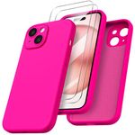 ORNARTO Designed for iPhone 15 Case with 2X Screen Protector, Liquid Silicone Gel Rubber Cover [Upgraded Camera Protection], Shockproof Protective Phone Case 6.1"-Hot Pink