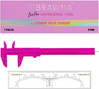 BRAWNA 1 Pc Brow Pro Measuring Tool with 1 Eyebrow Ruler Sticker - Double Scale Eyebrow Ruler for Microblading - Eyebrow Mapping - Caliper Vernier - PMU Supplies - Eyebrow Calipers Ruler Plastic- Pink