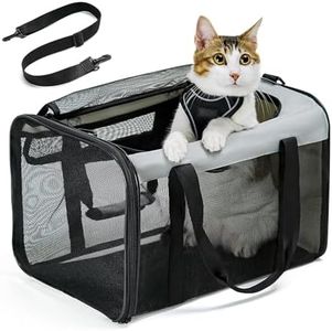 Conlun Sac Transport Chat, Sac Voyage Chat avec Maille sur 4 Côtés, Approuvé par Les Compagnies Aériennes Sac de Transport pour Chien Chats Chiots Jusqu'à 6 Kg, Pliable Caisse Transport Chat-M,Gris