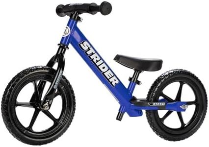 Strider 12” Sport Bike, Blue - No Pedal Balance Bicycle for Kids 18 Months to 5 Years - Includes Safety Pad, Padded Seat, Mini Grips & Flat-Free Tires - Tool-Free Assembly & Adjustments