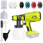 Cordless Paint Sprayer for Ryobi 18V Battery, HVLP Brushless Spray Gun with 1000ML Container, 200W High Power Spray Gun 3 Patterns, 4 Size Nozzles for Home and Outdoors