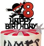 Happy 8th Birthday Cake Topper - Kung FU Ninja Themed Karate Boy Girl Baby Shower Glitter Party Cake Decoration - Eight Years Old Birthday Party Decor