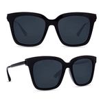 DIFF Bella Designer Square Oversized Sunglasses for Women UV400 Polarized Protection with travel case, Black + Grey