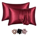 Filloxy Satin Silk Pillow Cover 2 Piece | 3 PC Multicolor Scrunchies | with Envelope Closure Design | Comfortable for Hair and Skin | Case Set - 18"x28" inches-(Pack of 2) (2.Red)