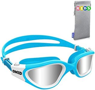 OMID Kids Swim Goggles, P2 Comfortable Polarized Unisex-child Swimming Goggles, Anti-Fog No Leaking Swim Goggles with UV Protection Age 6-14 (Blue Silver)