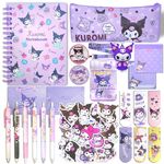 Kuromi School Supplies Set, Kawaii School Supplies Gift Set, Including Cartoon Journal Pencil Case Ballpoint Pen ID Badge Holder Stickers Key Chain Bookmark