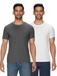 XYXX Men's Solid Regular Fit T-Shirt (XY_CR15_Tshirt_2_Anchor Grey+Polar White