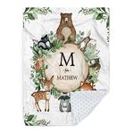 Personalized Baby Blanket for Boys, Custom Baby Blanket with Name, Soft Flannel with Double Layer Dotted Backing, Receiving Swaddle Blanket Suitable for Infants and Toddler, Woodland(30”x40)