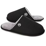 EverFoams Men's Cotton Knit Memory Foam Slippers Light Weight House Shoes with Anti-Skid Sole (11-12 M US, Black)