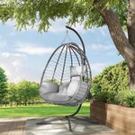 RUN.SE Hanging Egg Chair with Stand Swing Chair Hanging Chair Nest Basket for Bedroom Balcony Garden, UV Resistant Cushion 350LBS Capacity, Light Grey