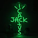 Jesalah Cactus Jack Neon Sign Green Words Neon Light Sign Wall Art Neon Light For Rap Talking West Coast Light Up Hanging Sign For bedroom Home Bar Pub Party Decor USB Sign