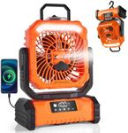 Odoland Portable Misting Fan with Light, 30000mAh Rechargeable Battery Cooling Camping Fan with 2 Spray Mister, USB Tent Fans with Hook for Outdoor, Hiking, Patio, Travel, Beach, Orange
