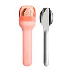 Zoku Pocket Utensil Set for thinKitchen:, Peach - Stainless Steel Fork, Knife, and Spoon Nest in Hygienic Case - Portable Design for Travel, School, Work, Picnics, Camping and Outdoor Home Use