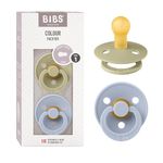 BIBS Colour Soother 2-Pack, BPA Free Dummy Pacifier, Round Nipple. Natural Rubber Latex, Made in Denmark. 0-6 Months (Pack of 2), Khaki/Dusty Blue